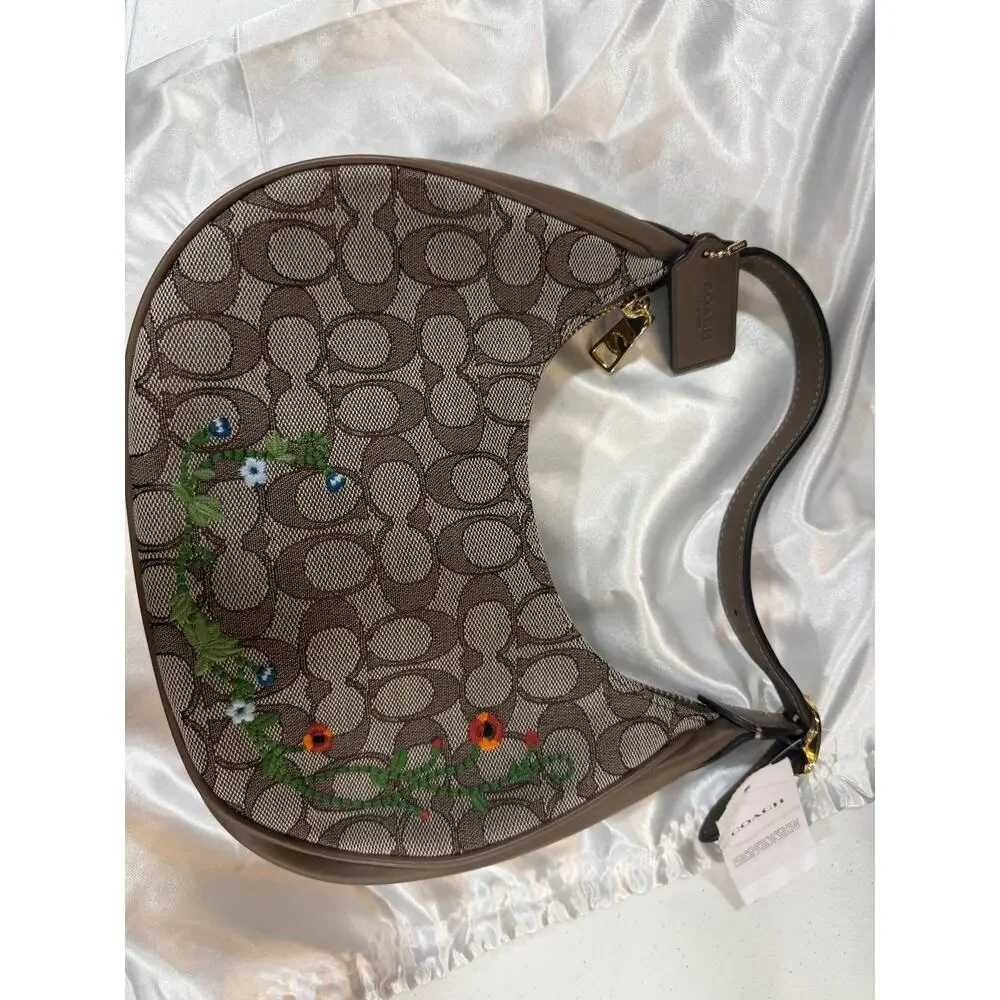 NWT B2-013Coach Emily Shoulder Bag In SignatureJacquardWithFloralEmbroideryCDX19